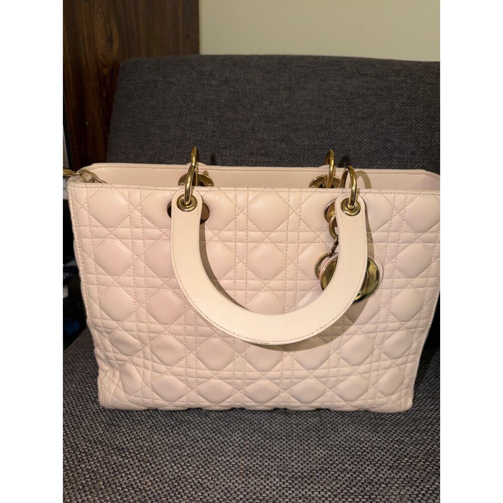 Christian Dior Cannage Quilted Leather Lambskin Lady Dior Bag Large Light Pink - Picture 4 of 16